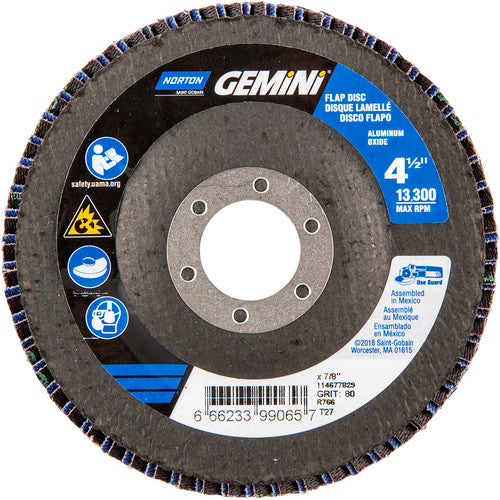 ‎4-1/2 × 7/8″ Gemini Fiberglass HD Flat Flap Disc Type 27 P80 Grit R766 Zirconia Alumina - All Tool & Supply