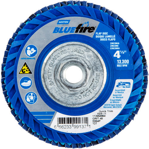 ‎4-1/2 × 5/8 - 11″ BlueFire Plastic Flat Flap Disc Type 27 P40 Grit R884P Zirconia Alumina - All Tool & Supply