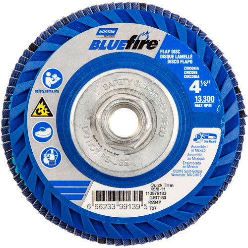 ‎4-1/2 × 5/8 - 11″ BlueFire Plastic Flat Flap Disc Type 27 P80 Grit R884P Ceramic Alumina - All Tool & Supply