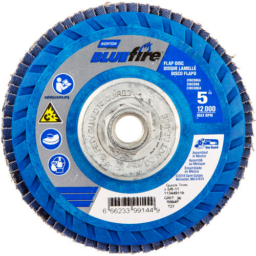 ‎5 × 5/8 - 11″ BlueFire Plastic Flat Flap Disc Type 27 P36 Grit R884P Zirconia Alumina - All Tool & Supply