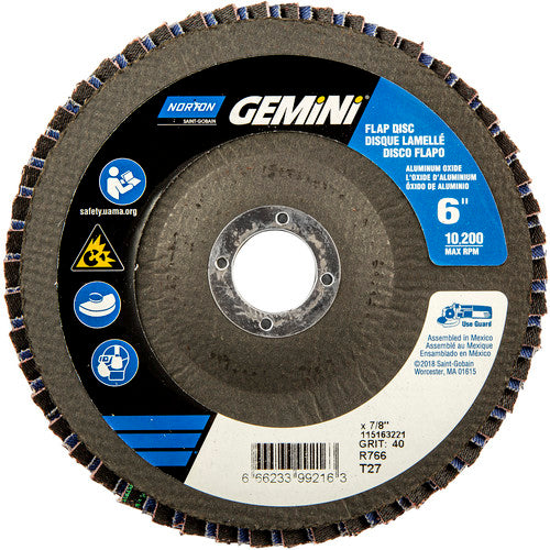 6 × 7/8″ Gemini Fiberglass HD Flat Flap Disc Type 27 P40 Grit R766 Zirconia Alumina - All Tool & Supply