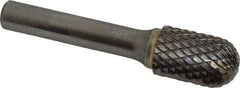 SGS Pro - 5/8" Cut Diam, 3/8" Shank Diam, Cylinder with Radius Head Double Cut Burr - Carbide, Radius End, 1" LOC, 3" OAL - All Tool & Supply