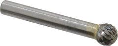 SGS Pro - 3/8" Cut Diam, 1/4" Shank Diam, Ball Head Double Cut Burr - Carbide, Radius End, 5/16" LOC, 2-1/16" OAL - All Tool & Supply