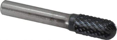 SGS Pro - 1/2" Cut Diam, 3/8" Shank Diam, Cylinder with Radius Head Double Cut Burr - Carbide, Radius End, 1" LOC, 3" OAL - All Tool & Supply