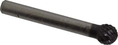 SGS Pro - 3/8" Cut Diam, 1/4" Shank Diam, Ball Head Double Cut Burr - Carbide, Radius End, 5/16" LOC, 2-1/16" OAL - All Tool & Supply