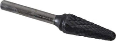 SGS Pro - 1/2" Cut Diam, 1/4" Shank Diam, Taper Head Double Cut Burr - Carbide, Radius End, 1-1/8" LOC, 3" OAL - All Tool & Supply