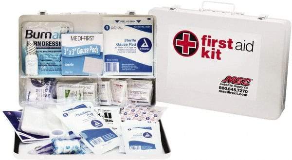 Medique - 200 Piece, 50 Person, Industrial First Aid Kit - 14" Wide x 9-1/2" Deep x 2-1/2" High, Metal Case - All Tool & Supply