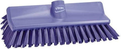 Vikan - 1-1/2" Bristle Length, Polyester Scrub Brush - 10" Long x 5-1/2" Wide Head, 10-25/64" OAL, European Threaded Handle, Purple, Polypropylene Block - All Tool & Supply