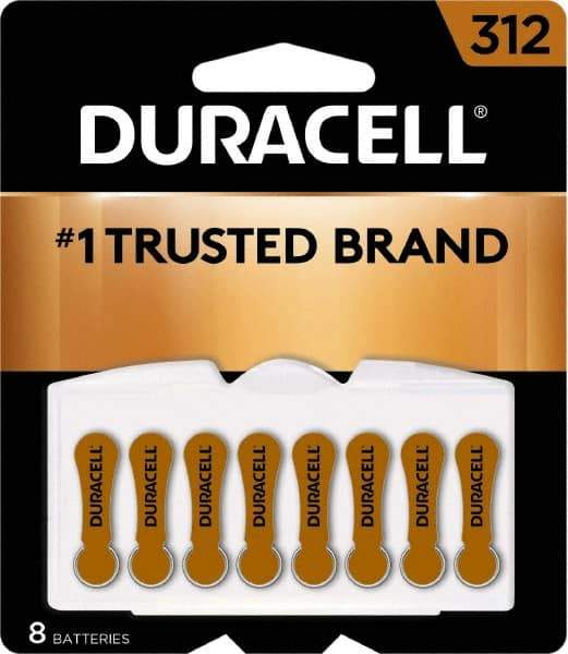 Duracell - Size 312, Zinc Air, 8 Pack, Hearing Aid Battery - 1.4 Volts, Flat Terminal, PR41, ANSI 7002ZD Regulated - All Tool & Supply