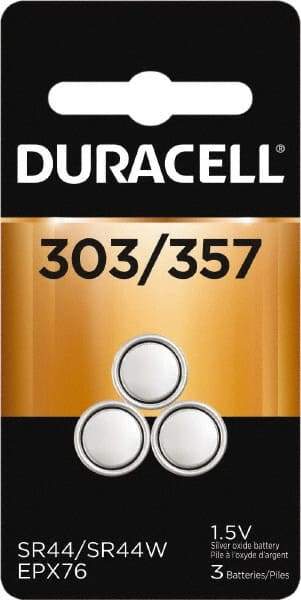 Duracell - Size 303/357, Silver Oxide, 1 Pack, Button & Coin Cell Battery - 1.5 Volts, Flat Terminal, SR44, ANSI 1130SO/1131SO Regulated - All Tool & Supply