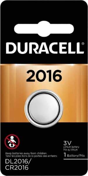 Duracell - Size 2016, Lithium, 1 Pack, Button & Coin Cell Battery - 3 Volts, Flat Terminal, CR2016, ANSI 5000LC Regulated - All Tool & Supply