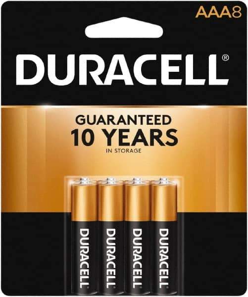 Duracell - Size AAA, Alkaline, 8 Pack, Standard Battery - 1.5 Volts, Button Tab Terminal, LR03, ANSI 24A Regulated - All Tool & Supply