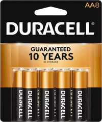 Duracell - Size AA, Alkaline, 8 Pack, Standard Battery - 1.5 Volts, Button Tab Terminal, LR6, ANSI 15A Regulated - All Tool & Supply