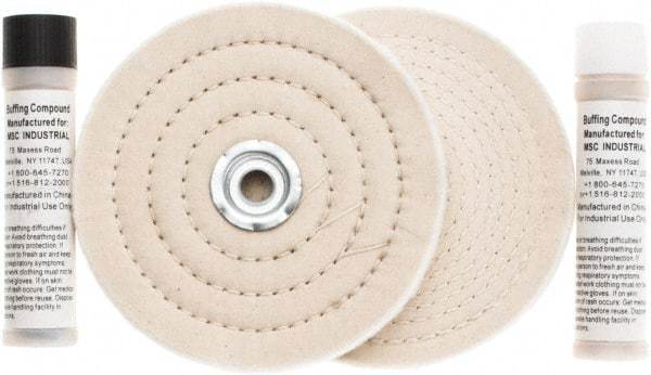 Value Collection - 6" Diam Cushion Sewn, Spiral Sewn Buffing Wheel Set - 1/2 & 7/8" Arbor Hole - All Tool & Supply