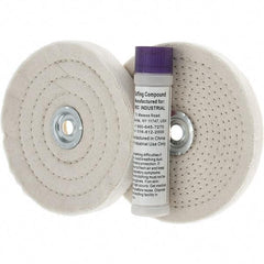 Value Collection - 6" Diam Cushion Sewn, Spiral Sewn Buffing Wheel Set - 1/2 & 7/8" Arbor Hole - All Tool & Supply