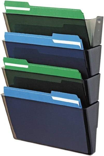 Deflect-o - 13" Wide x 7" High x 4" Deep Plastic Wall File - 4 Compartments, Smoke - All Tool & Supply