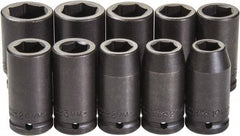 Proto - 10 Piece 3/4" Drive Black Finish Deep Well Impact Socket Set - 6 Points, 19mm to 33mm Range, Metric Measurement Standard - All Tool & Supply