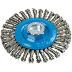 WALTER Surface Technologies - 4" OD, 5/8-11 Arbor Hole, Stringer Bead Stainless Steel Wheel Brush - 3/16" Face Width, 0.02" Filament Diam, 20,000 RPM - All Tool & Supply