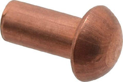 Made in USA - 1/8" Body Diam, Round Copper Solid Rivet - 1/4" Length Under Head - All Tool & Supply