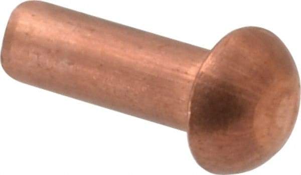 Made in USA - 1/8" Body Diam, Round Copper Solid Rivet - 3/8" Length Under Head - All Tool & Supply