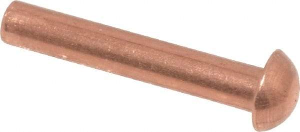 Made in USA - 1/8" Body Diam, Round Copper Solid Rivet - 3/4" Length Under Head - All Tool & Supply