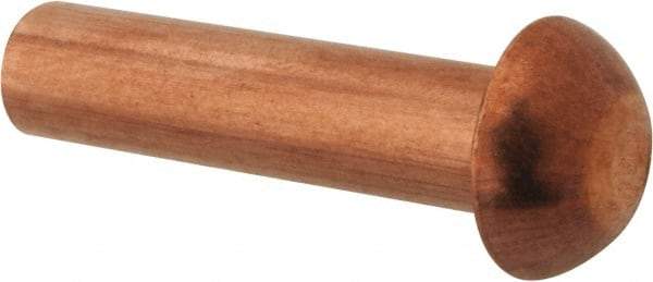 Made in USA - 3/16" Body Diam, Round Copper Solid Rivet - 3/4" Length Under Head - All Tool & Supply