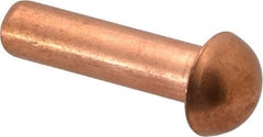 Made in USA - 1/4" Body Diam, Round Copper Solid Rivet - 1" Length Under Head - All Tool & Supply