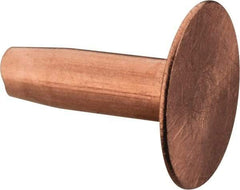 Made in USA - #10 Wire Body Diam, Flat Copper Belt Rivet with Washer - 1/2" Length Under Head, 7/16" Head Diam - All Tool & Supply