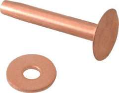 Made in USA - #10 Wire Body Diam, Flat Copper Belt Rivet with Washer - 1" Length Under Head, 7/16" Head Diam - All Tool & Supply