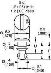 Made in USA - 0.2270" Long, Slotted Drive, Oval Head, Steel Quarter Turn Stud - Medium #82 Series, 0.19 to 0.21" Thick, Zinc Plated - All Tool & Supply