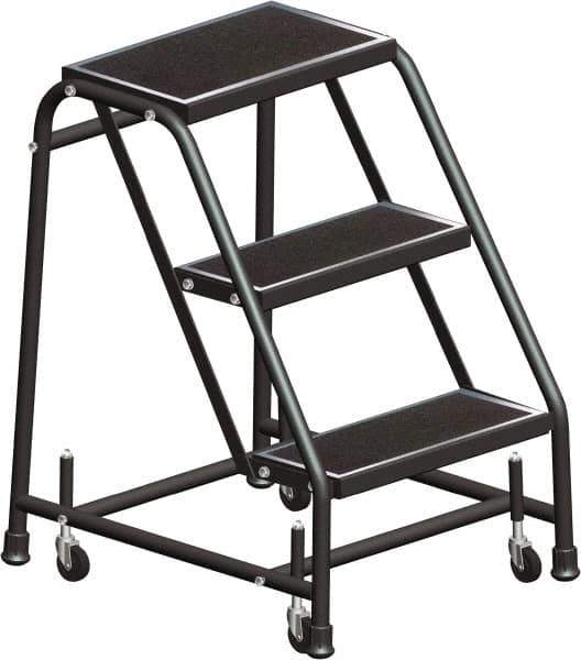 Ballymore - 28" 3 Step Ladder - Rolling Safety Ladder, 450 Lb Capacity, 28-1/2" Platform Height, 30" Base Width x 25" Base Depth, Perforated Tread - All Tool & Supply