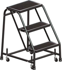 Ballymore - 28" 3 Step Ladder - Rolling Safety Ladder, 450 Lb Capacity, 28-1/2" Platform Height, 30" Base Width x 25" Base Depth, Serrated - All Tool & Supply