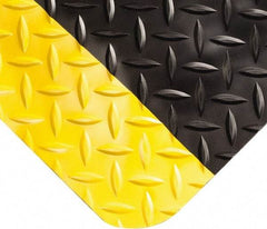 Wearwell - 52' Long x 4' Wide, Dry Environment, Anti-Fatigue Matting - Black with Yellow Borders, Vinyl with Nitrile Blend Base, Beveled on 4 Sides - All Tool & Supply