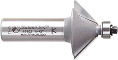 Amana Tool - 1-1/4" Cut Diam, 1/2" Length of Cut, 2 Flute Chamfer Edge Profile Router Bit - Carbide-Tipped, 1/2" Shank Diam, 2-3/8" OAL, Uncoated - All Tool & Supply