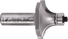 Amana Tool - 1-1/2" Cut Diam, 3/4" Length of Cut, 2 Flute Round-Over Edge Profile Router Bit - Carbide-Tipped, 1/2" Shank Diam, 2-5/8" OAL, Uncoated - All Tool & Supply