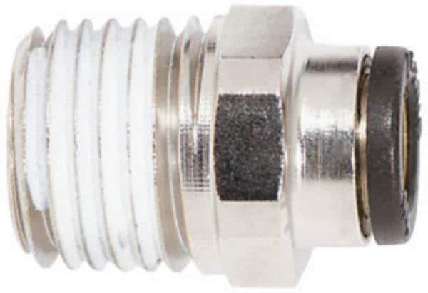 Coilhose Pneumatics - 3/8" OD, 1/4 NPT, Glass Reinforced Nylon/Nickel Plated Brass Push-to-Connect Male Connector - 225 Max psi, Tube to Male NPT - All Tool & Supply