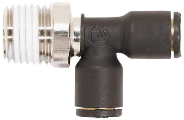 Coilhose Pneumatics - 5/32" OD, 1/8 NPT, Glass Reinforced Nylon/Nickel Plated Brass Push-to-Connect Male Swivel Run Tee - 225 Max psi - All Tool & Supply