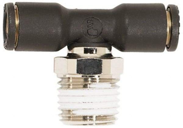 Coilhose Pneumatics - 3/8" OD, 1/4 NPT, Glass Reinforced Nylon/Nickel Plated Brass Push-to-Connect Male Swivel Branch Tee - 225 Max psi - All Tool & Supply