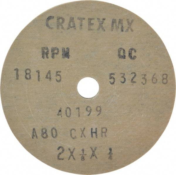 Cratex - 2" Diam x 1/4" Hole x 1/8" Thick, 80 Grit Surface Grinding Wheel - Aluminum Oxide, Type 1, Medium Grade, 18,145 Max RPM, No Recess - All Tool & Supply