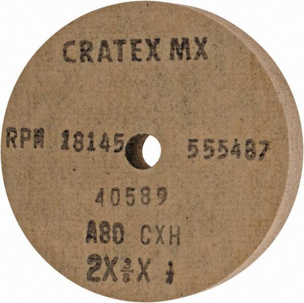 Cratex - 2" Diam x 1/4" Hole x 3/8" Thick, 80 Grit Surface Grinding Wheel - Aluminum Oxide, Type 1, Medium Grade, 18,145 Max RPM, No Recess - All Tool & Supply