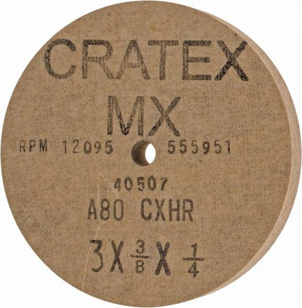 Cratex - 3" Diam x 1/4" Hole x 3/8" Thick, 80 Grit Surface Grinding Wheel - Aluminum Oxide, Type 1, Medium Grade, 12,095 Max RPM, No Recess - All Tool & Supply