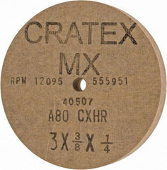 Cratex - 3" Diam x 1/4" Hole x 3/8" Thick, 80 Grit Surface Grinding Wheel - Aluminum Oxide, Type 1, Medium Grade, 12,095 Max RPM, No Recess - All Tool & Supply