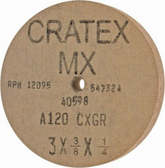 Cratex - 3" Diam x 1/4" Hole x 3/8" Thick, 120 Grit Surface Grinding Wheel - Aluminum Oxide, Type 1, Fine Grade, 12,095 Max RPM, No Recess - All Tool & Supply