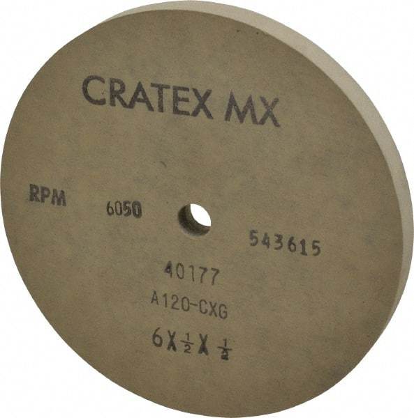 Cratex - 6" Diam x 1/2" Hole x 1/2" Thick, 120 Grit Surface Grinding Wheel - Aluminum Oxide, Type 1, Fine Grade, 6,050 Max RPM, No Recess - All Tool & Supply