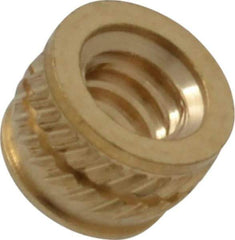 E-Z LOK - #6-32, 0.199" Small to 0.206" Large End Hole Diam, Brass Single Vane Tapered Hole Threaded Insert - 0.22" Insert, 0.203" Pilot Diam, 0.15" OAL, 0.116" Min Wall Thickness - All Tool & Supply