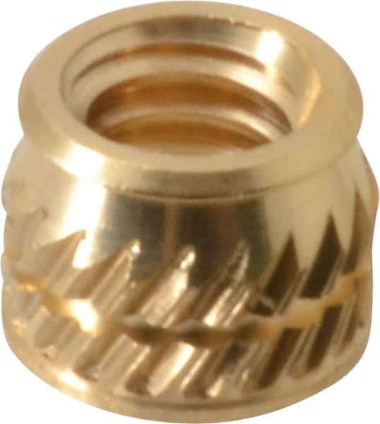 E-Z LOK - #8-32, 0.226" Small to 0.234" Large End Hole Diam, Brass Single Vane Tapered Hole Threaded Insert - 1/4" Insert, 0.23" Pilot Diam, 0.185" OAL, 0.133" Min Wall Thickness - All Tool & Supply