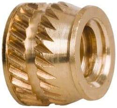 E-Z LOK - #10-24, 0.267" Small to 0.277" Large End Hole Diam, Brass Single Vane Tapered Hole Threaded Insert - 0.296" Insert, 0.272" Pilot Diam, 0.225" OAL, 0.159" Min Wall Thickness - All Tool & Supply