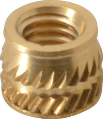 E-Z LOK - #10-32, 0.267" Small to 0.277" Large End Hole Diam, Brass Single Vane Tapered Hole Threaded Insert - 0.296" Insert, 0.272" Pilot Diam, 0.225" OAL, 0.159" Min Wall Thickness - All Tool & Supply