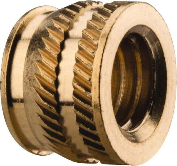 E-Z LOK - 5/16-18, 0.431" Small to 0.448" Large End Hole Diam, Brass Single Vane Tapered Hole Threaded Insert - 15/32" Insert, 0.439" Pilot Diam, 0.335" OAL, 0.245" Min Wall Thickness - All Tool & Supply