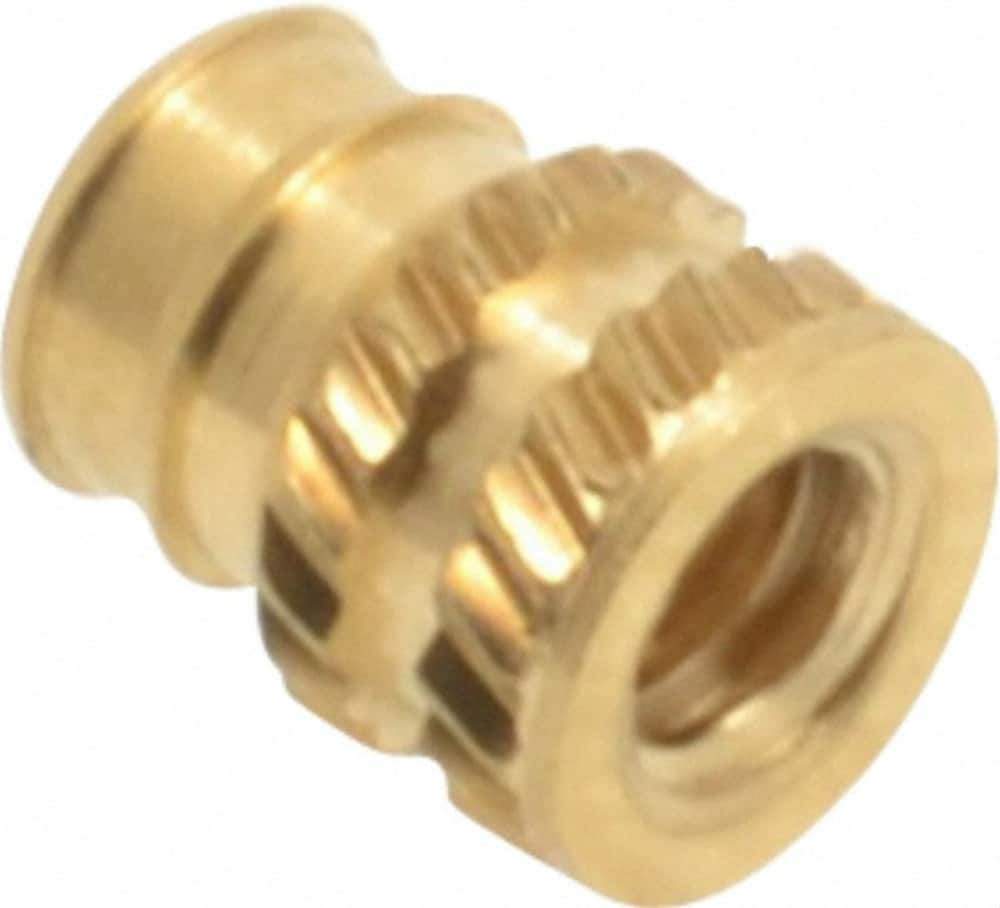 E-Z LOK - #4-40, 0.141" Small to 0.159" Large End Hole Diam, Brass Double Vane Tapered Hole Threaded Insert - 0.172" Insert, 0.144" Pilot Diam, 7/32" OAL, 0.093" Min Wall Thickness - All Tool & Supply